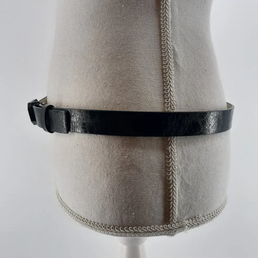 Women's Faux Leather black Large Rhinestone buckle Fashion Dress Accessory Sz 32